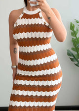 SIZE S-M, Retro Stripe Knit Bodycon Dress - Closet by Payal