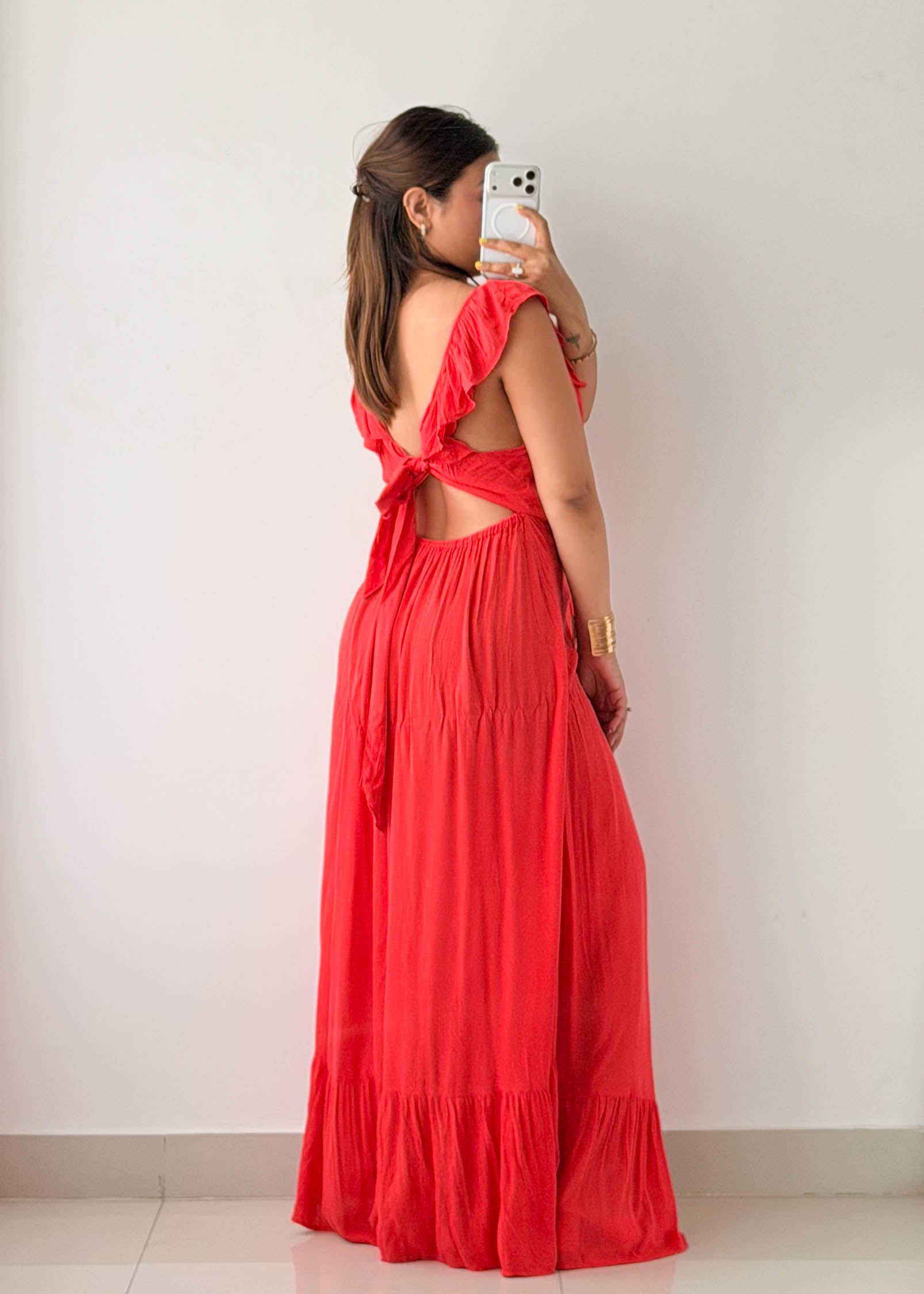Size L-XL Red Ruffle Maxi Dress