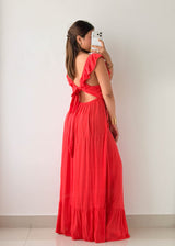 Size L-XL Red Ruffle Maxi Dress