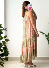 Size XS-M, Multicolor Tiered Halter Midi Dress