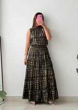 Size M-L Black & Gold Printed Maxi Dress