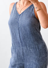 Size M Blue Chambray Wide-Leg Jumpsuit