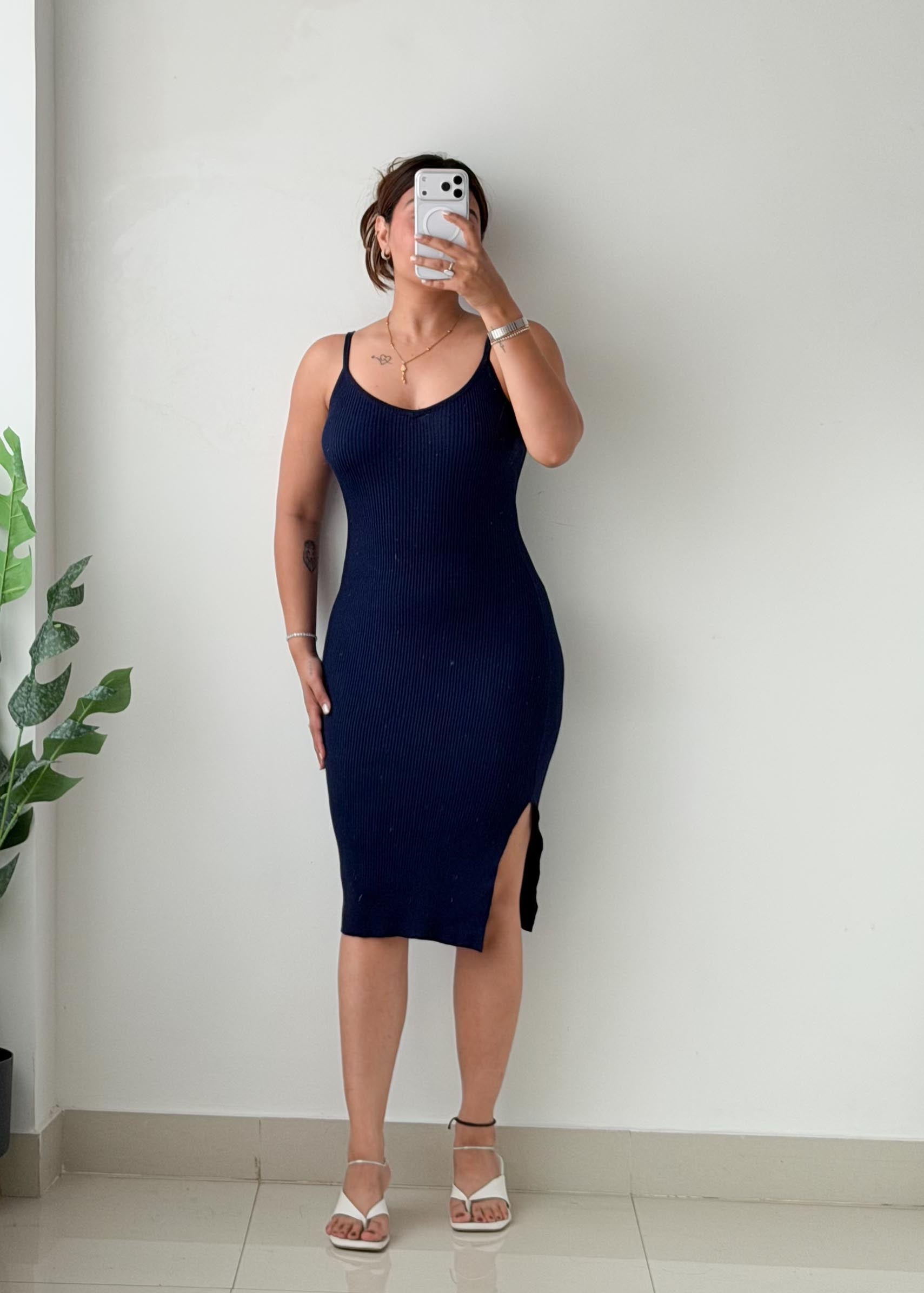 Size S-M Navy Ribbed Midi Dress