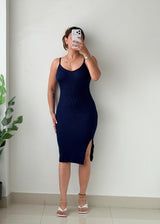 Size S-M Navy Ribbed Midi Dress
