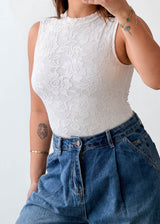 Size XS-S White Lace High Neck Bodysuit