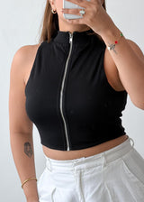 Size S-M Black Zip Front Crop Top