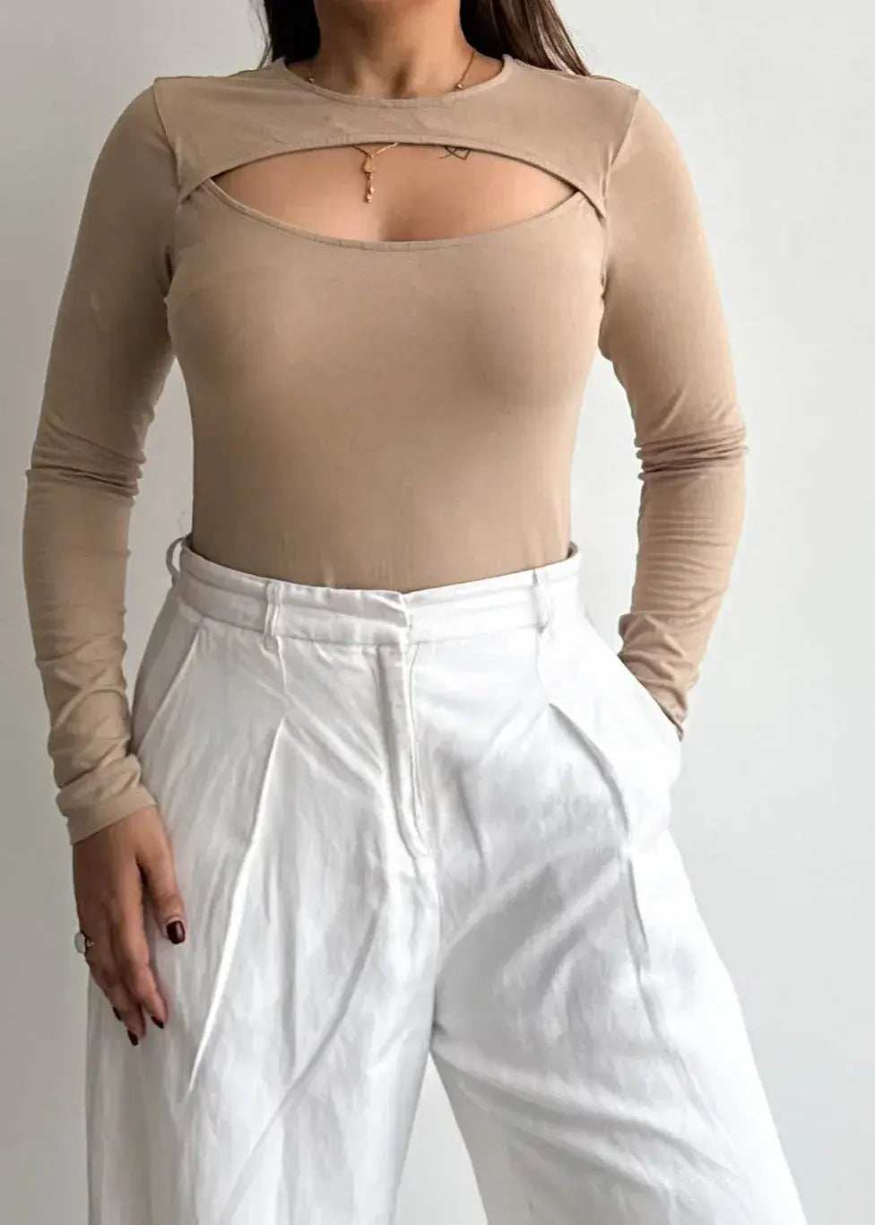 SIZE M-L, Solid Cotton Ribbed BodySuit - Closet by Payal