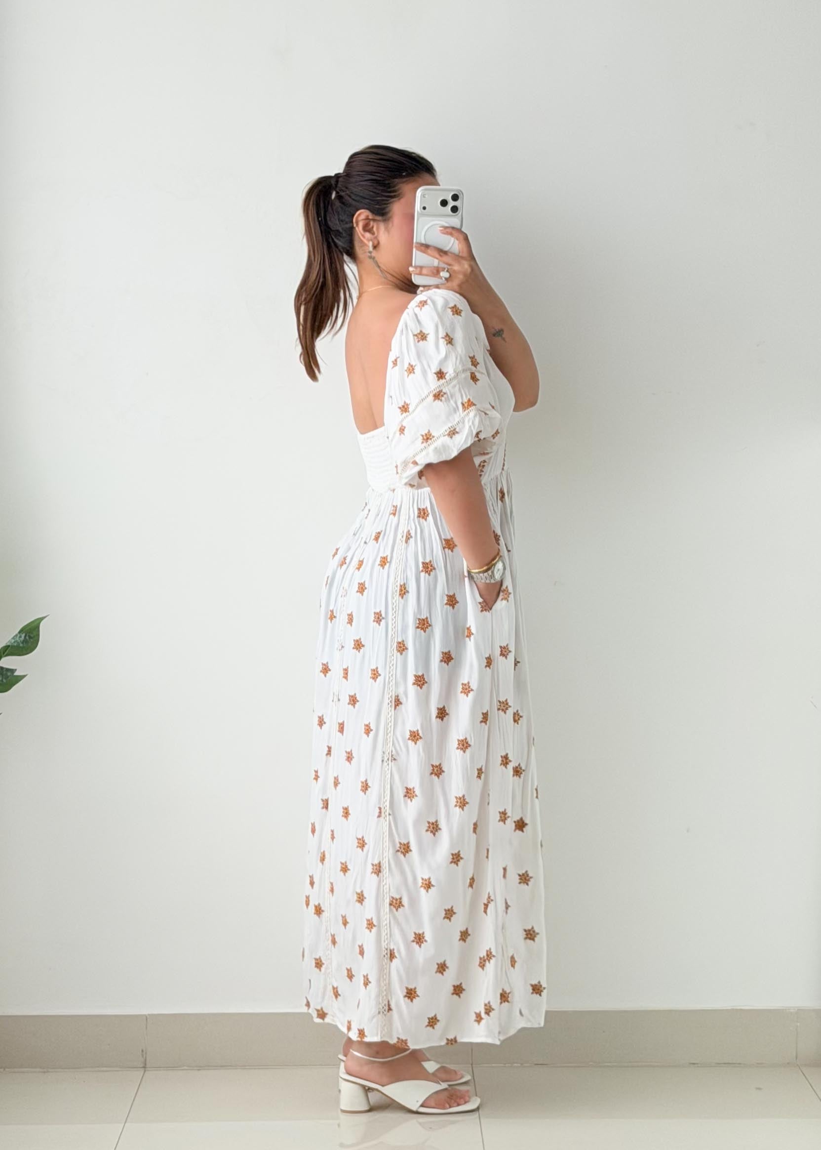 Size M-L White Embroidered Boho Maxi Dress