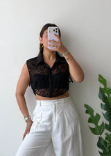 Size S-M, Black Lace Shirt Top