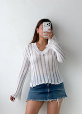 Size S-M White Sheer Ribbed Knit Top