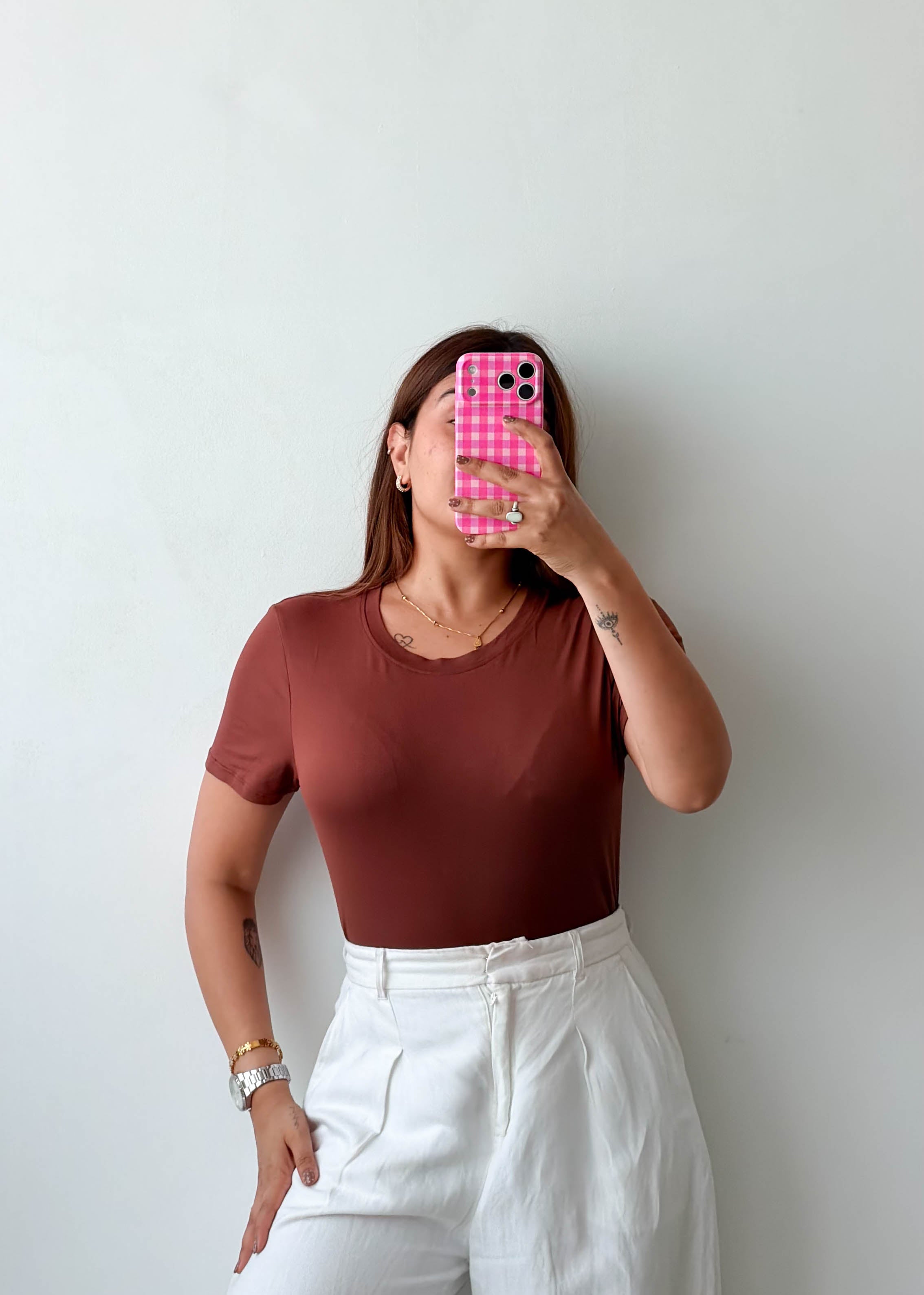 Size L-XL Rust Brown Crew Neck Bodysuit