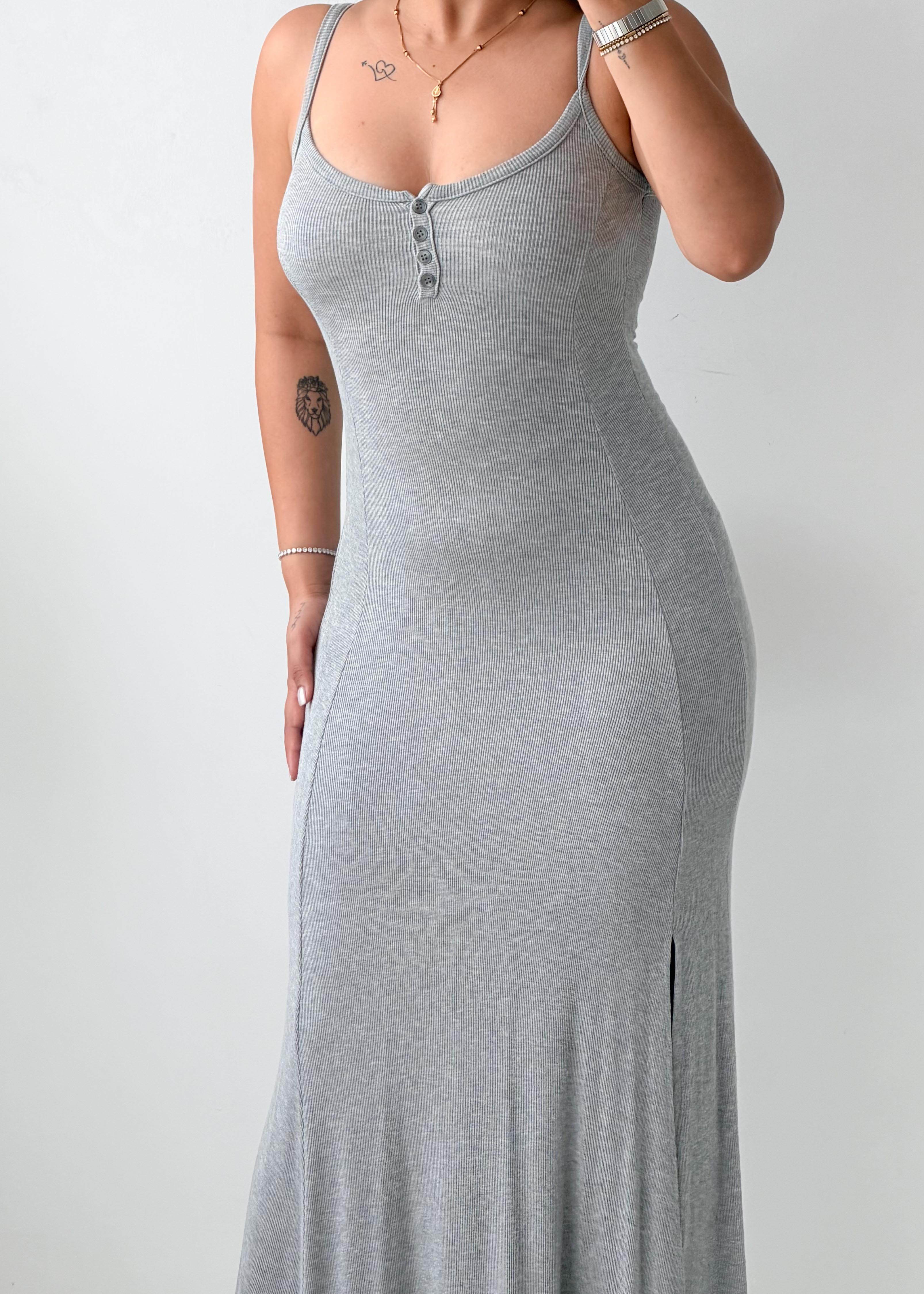 Size XS-S Grey Ribbed Knit Maxi Dress