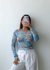 Size S-M Blue Angel Print Mesh Top