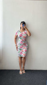 Size S-M White Floral Ruched Dress