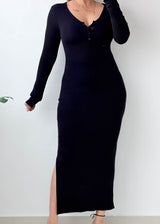 Size XS-S Black Henley Ribbed Maxi Dress