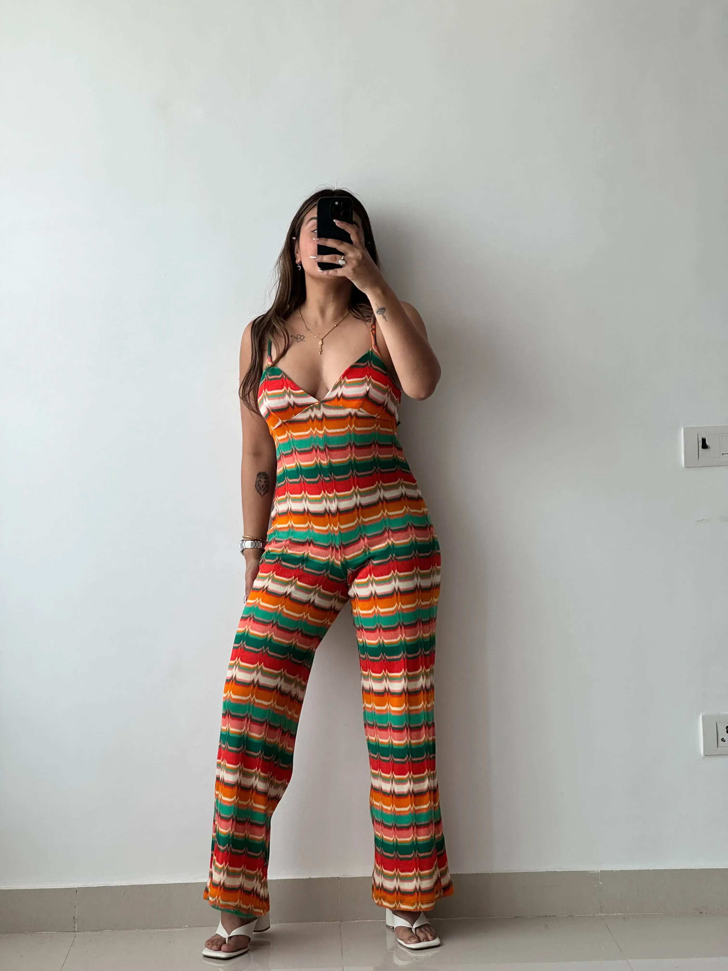 Size XS-S, Multicolor Crochet Knit Jumpsuit