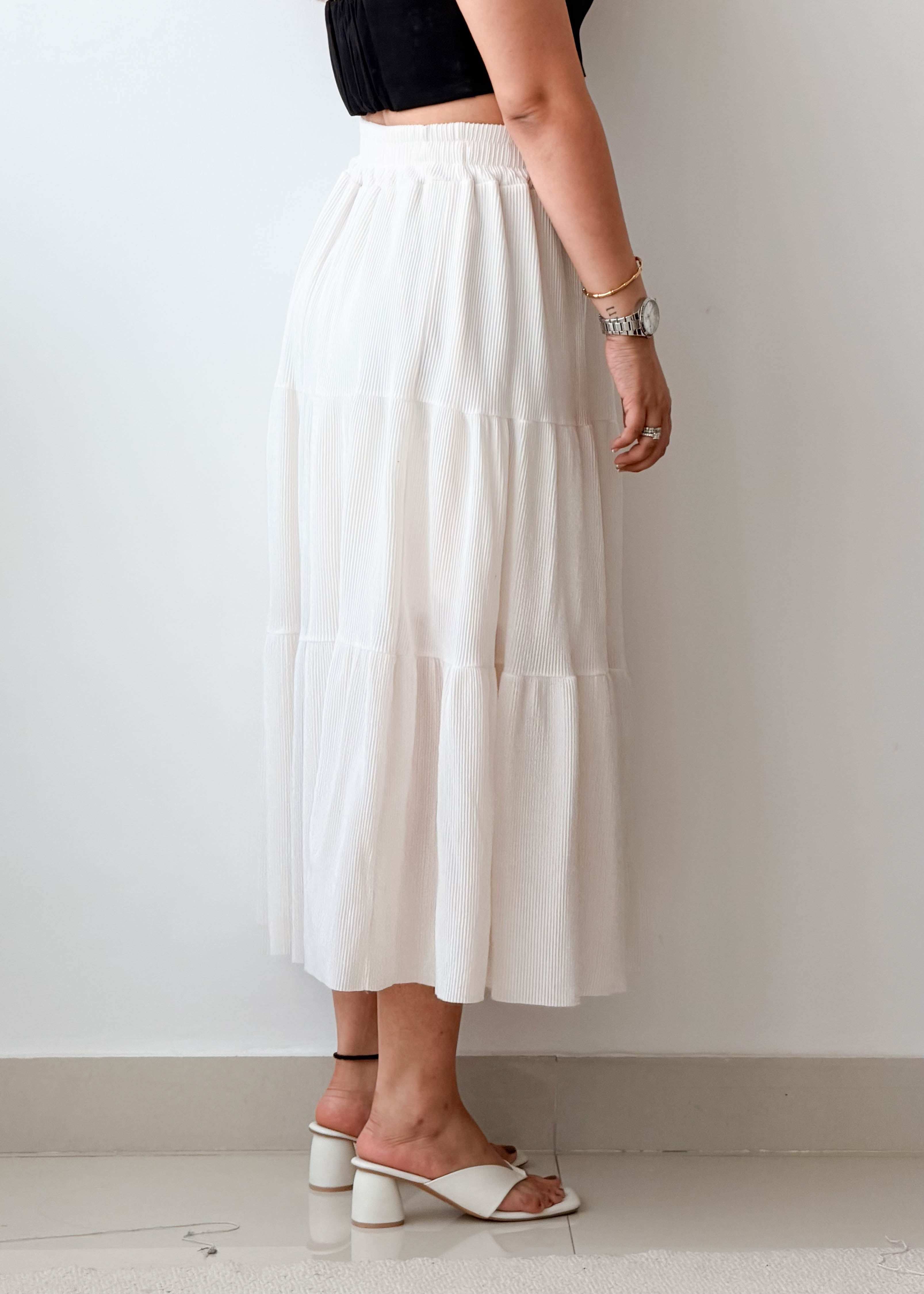 Waist 26-28 White Tiered Maxi Skirt