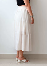Waist 26-28 White Tiered Maxi Skirt
