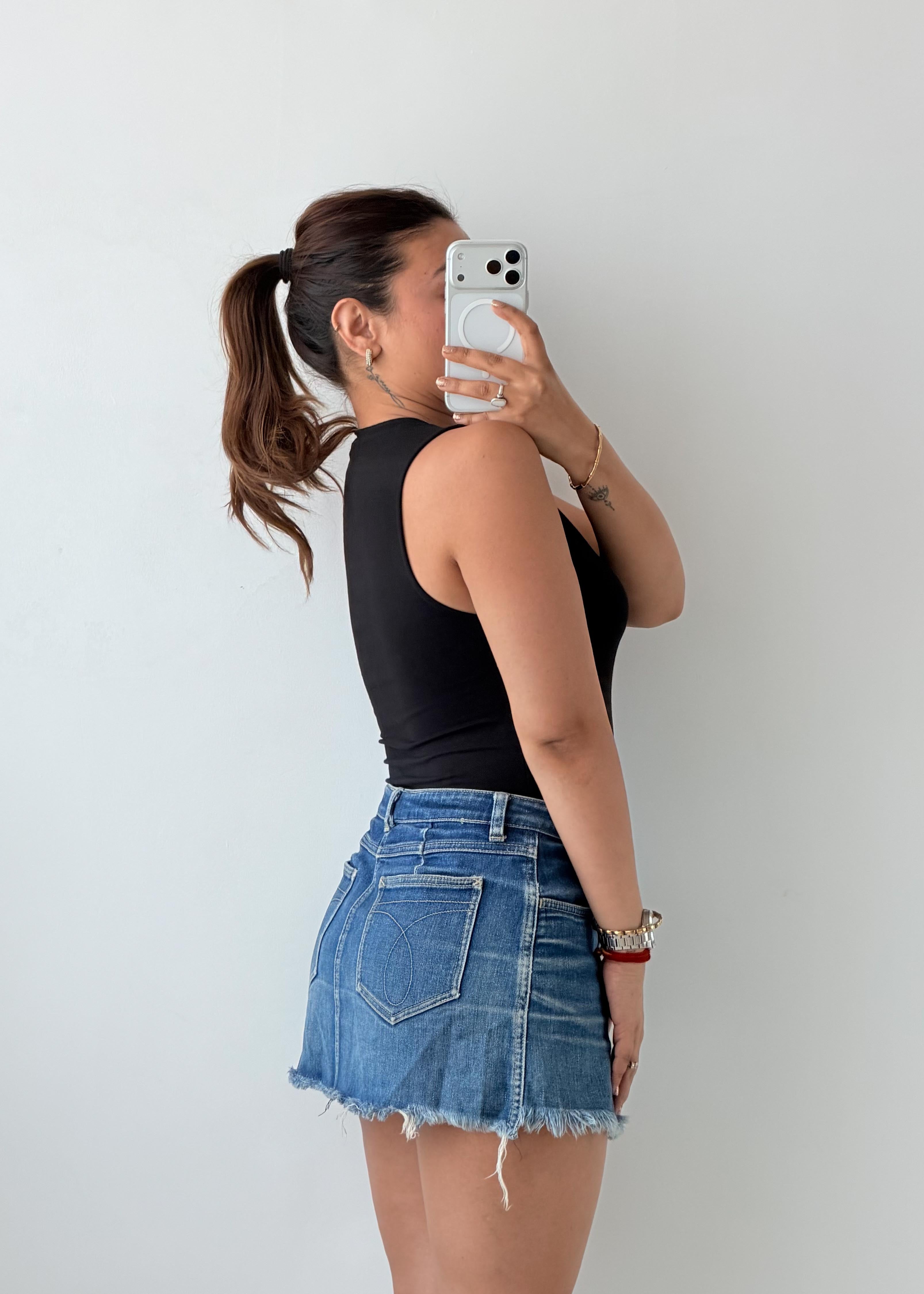 Size S-M Black Henley Sleeveless Bodysuit