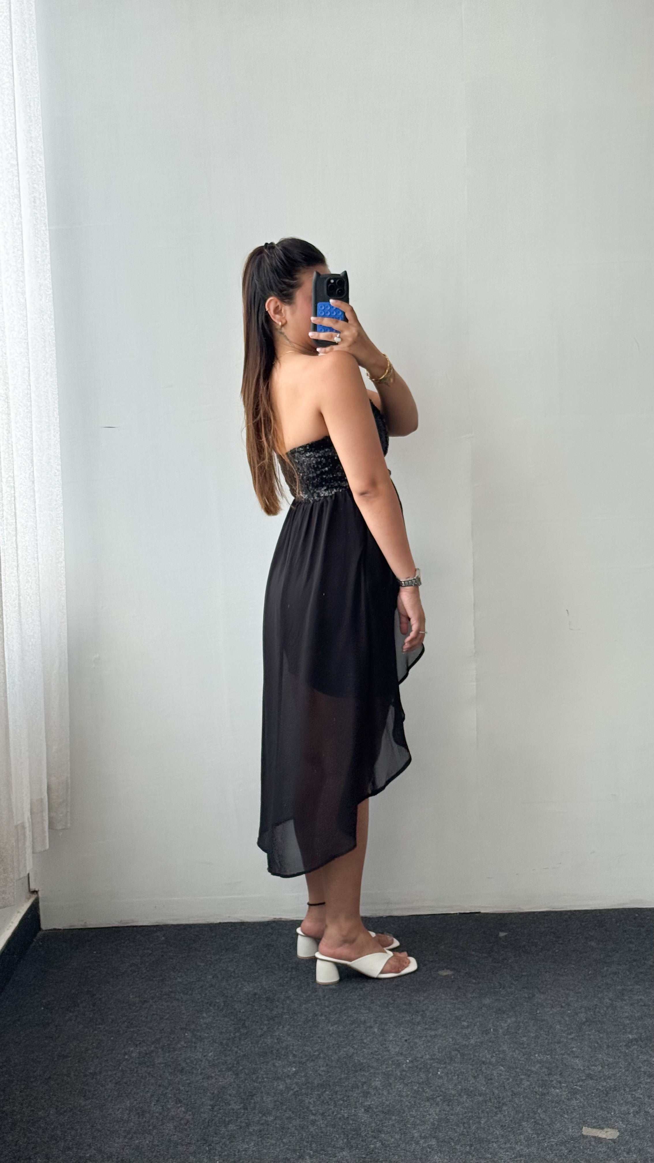 Size XS-S Black Strapless High-Low Dress