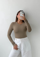 Size XS-S Taupe Crew Neck Bodysuit