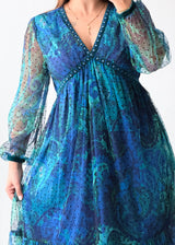Size S-M Blue Paisley Printed Midi Dress