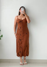 Size S Rust Printed Button-Front Maxi Dress