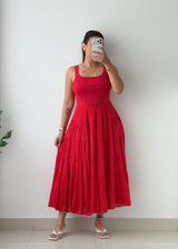 Size M-L Red Tiered Cotton Maxi Dress