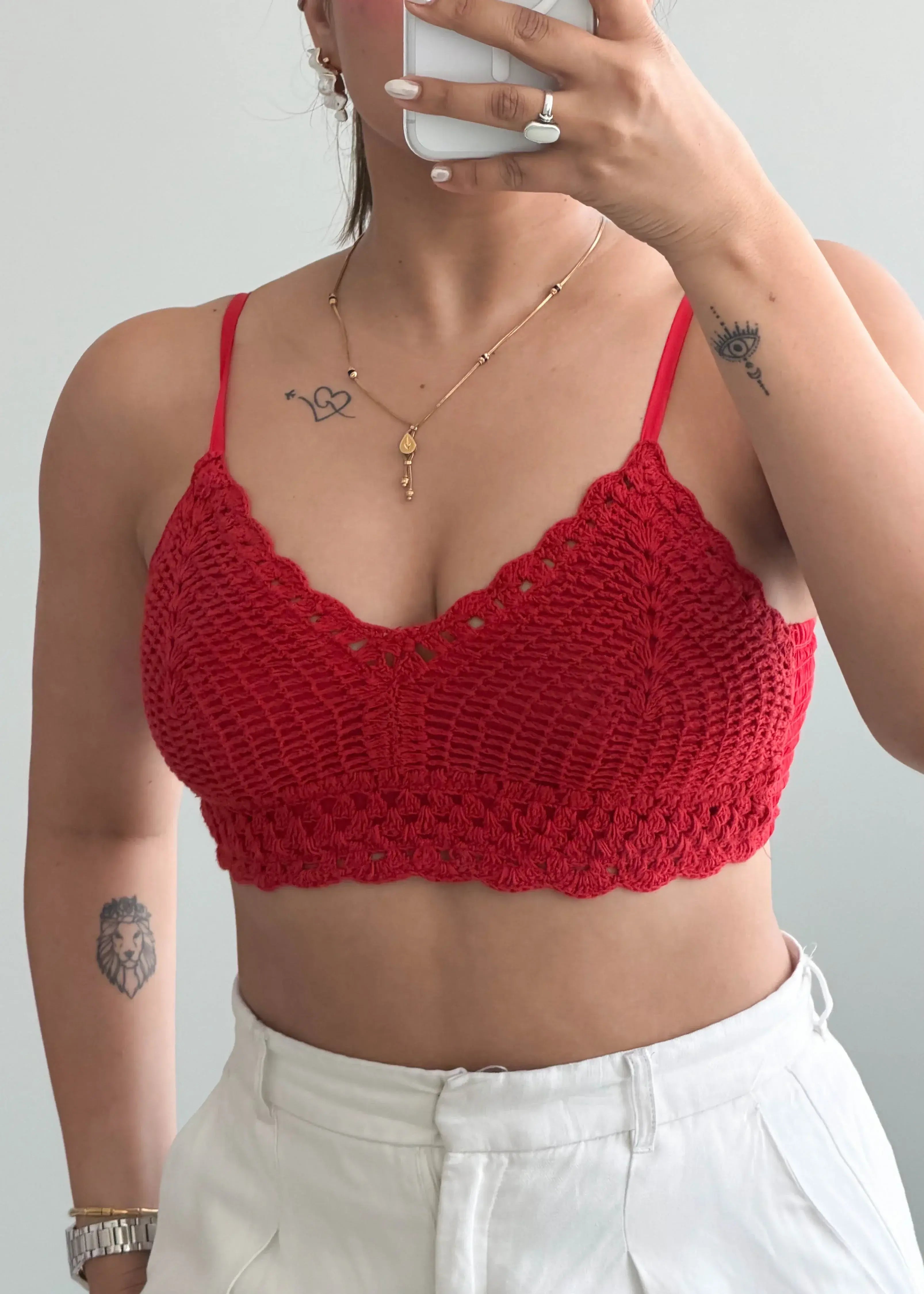Size XS-S, Red Crochet Bralette Crop Top - Closet by Payal
