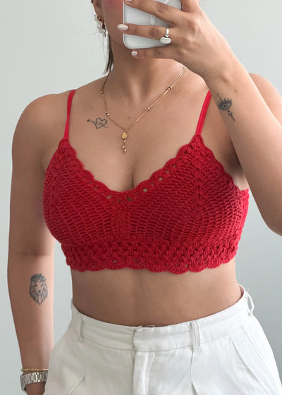 Size XS-S, Red Crochet Bralette Crop Top - Closet by Payal