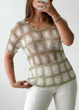 Size S-M sage Floral Crochet Knit Top