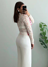 Size XS-S, Vintage Floral Lace Long Sleeve Fitted Top - Closet by Payal