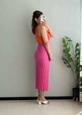 SIZE XS-S, Pink Contrast Trim Ribbed Midi Dress - Closet by Payal