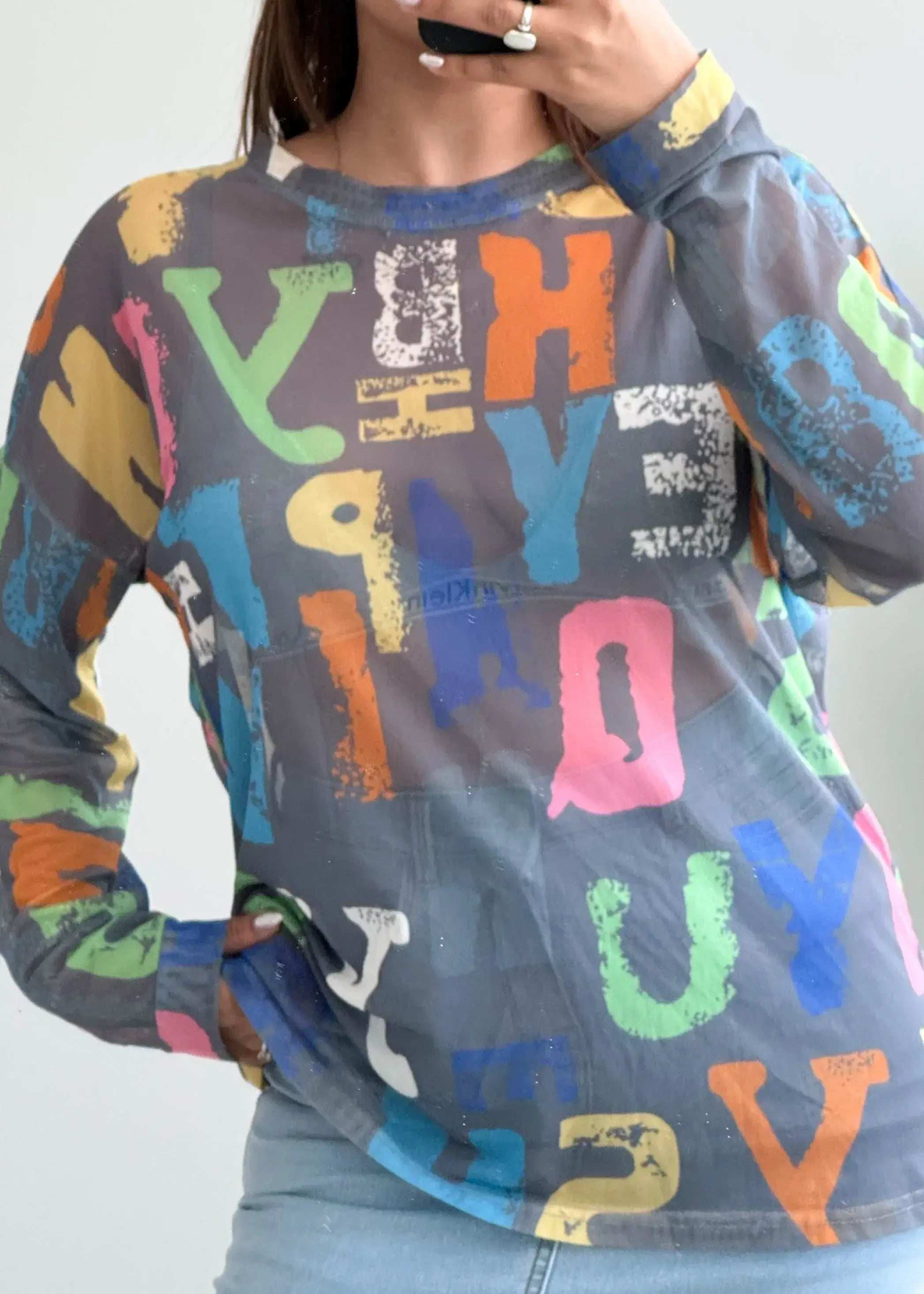 Size L-XL, Colorful Typography Print Street Style Top - Closet by Payal