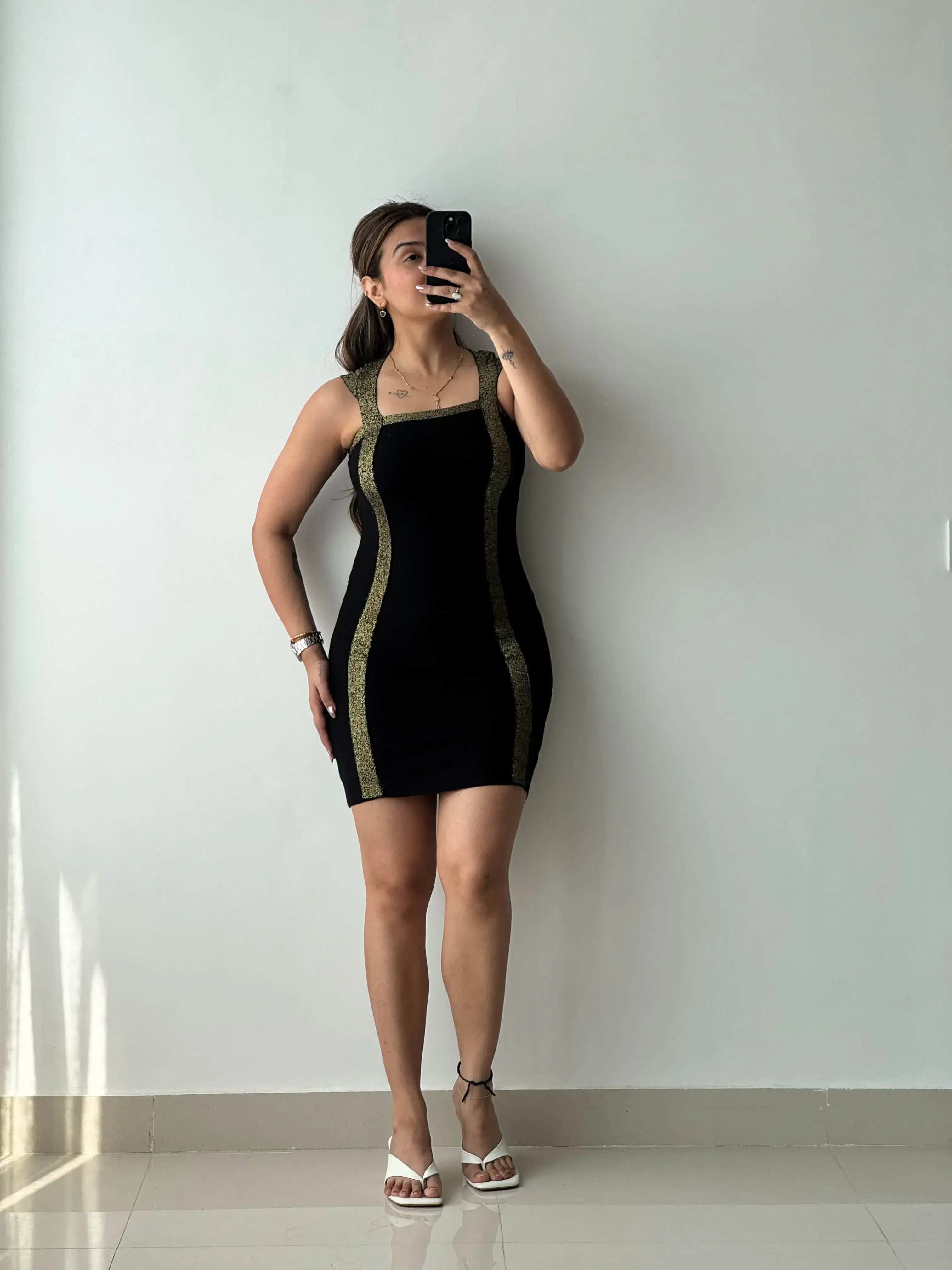 Size XS-S, Black Contrast Panel Bodycon Mini Dress