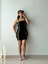Size XS-S, Black Contrast Panel Bodycon Mini Dress