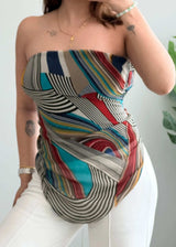 Size S-M, Multicolor Graphic Print Bandeau Top - Closet by Payal