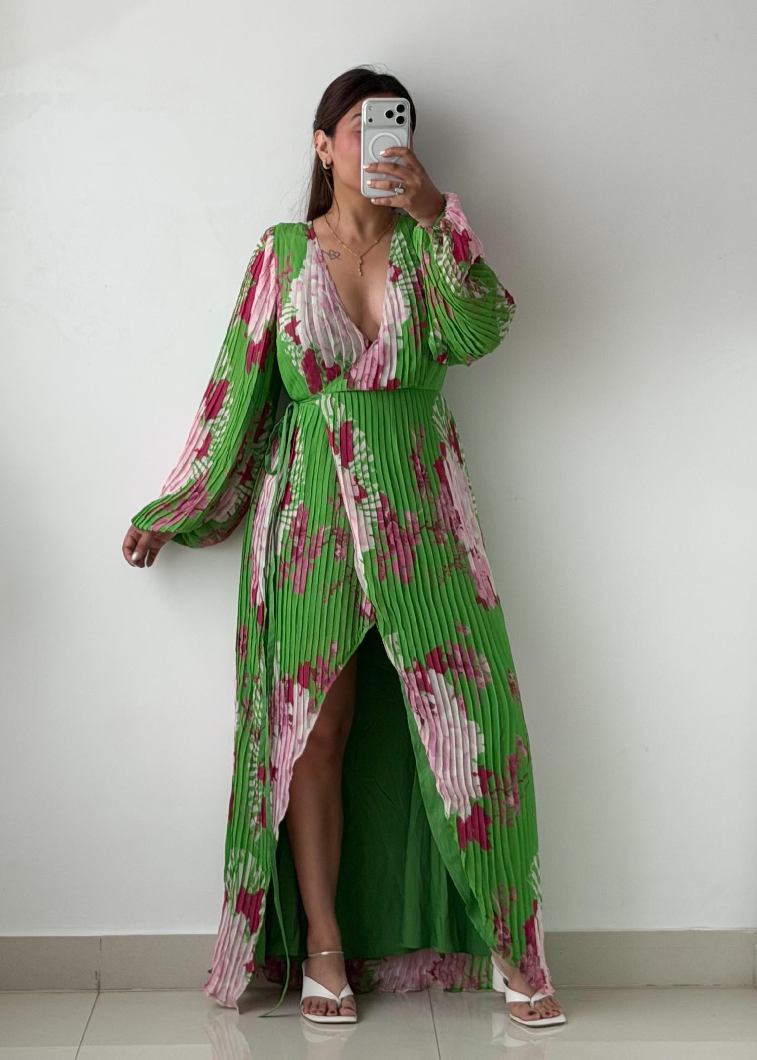 Size XS-S Green Floral Print Maxi Dress