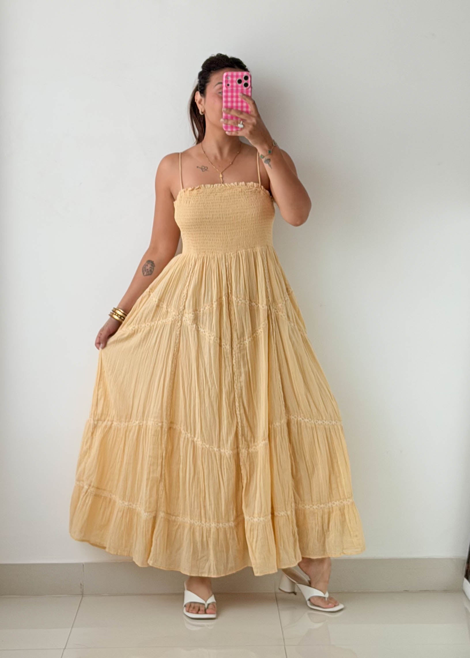 Size M-L Butter Yellow Smocked Maxi Dress