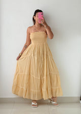 Size M-L Butter Yellow Smocked Maxi Dress