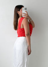 Size M Red Ruched One-Shoulder Top