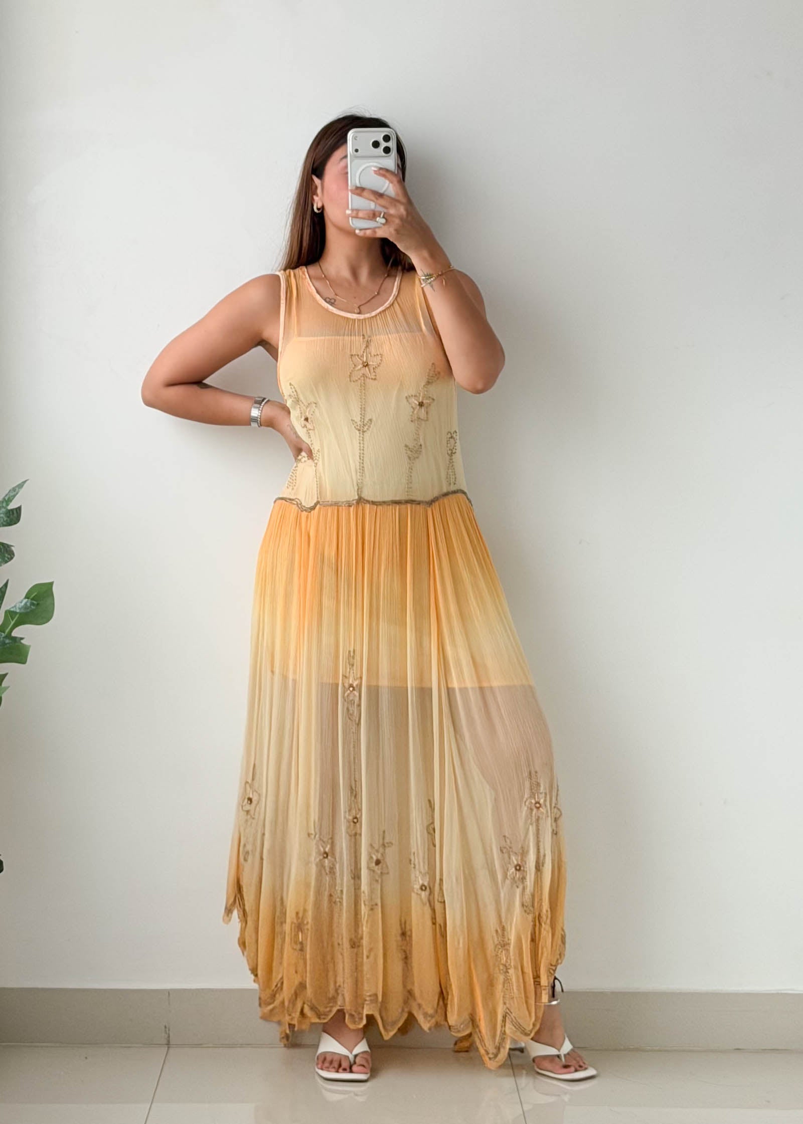Size M Yellow Embroidered Dress