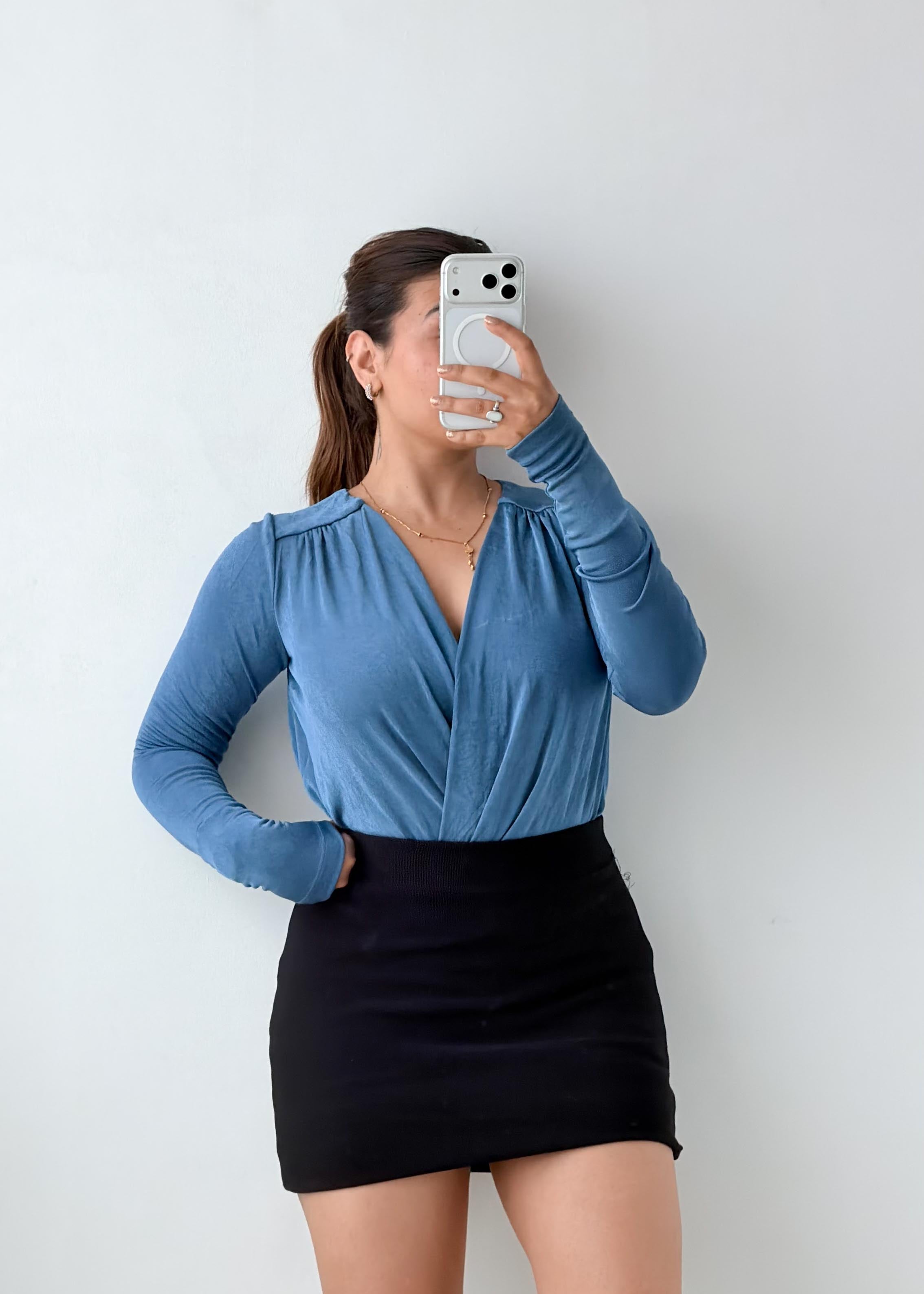 Size S-M Dusty Blue Wrap Bodysuit