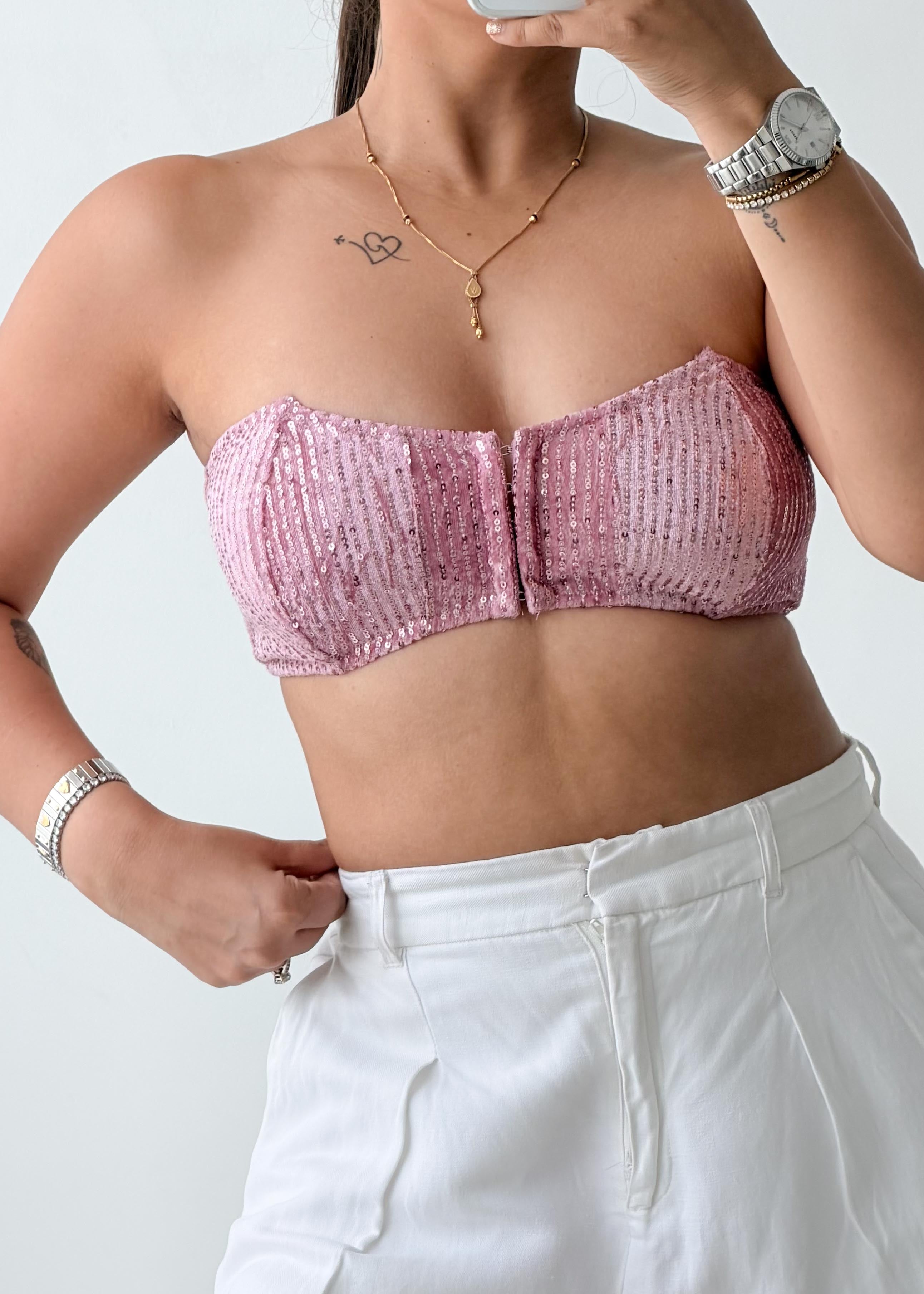 Size S-M Pink Sequin Bandeau Top