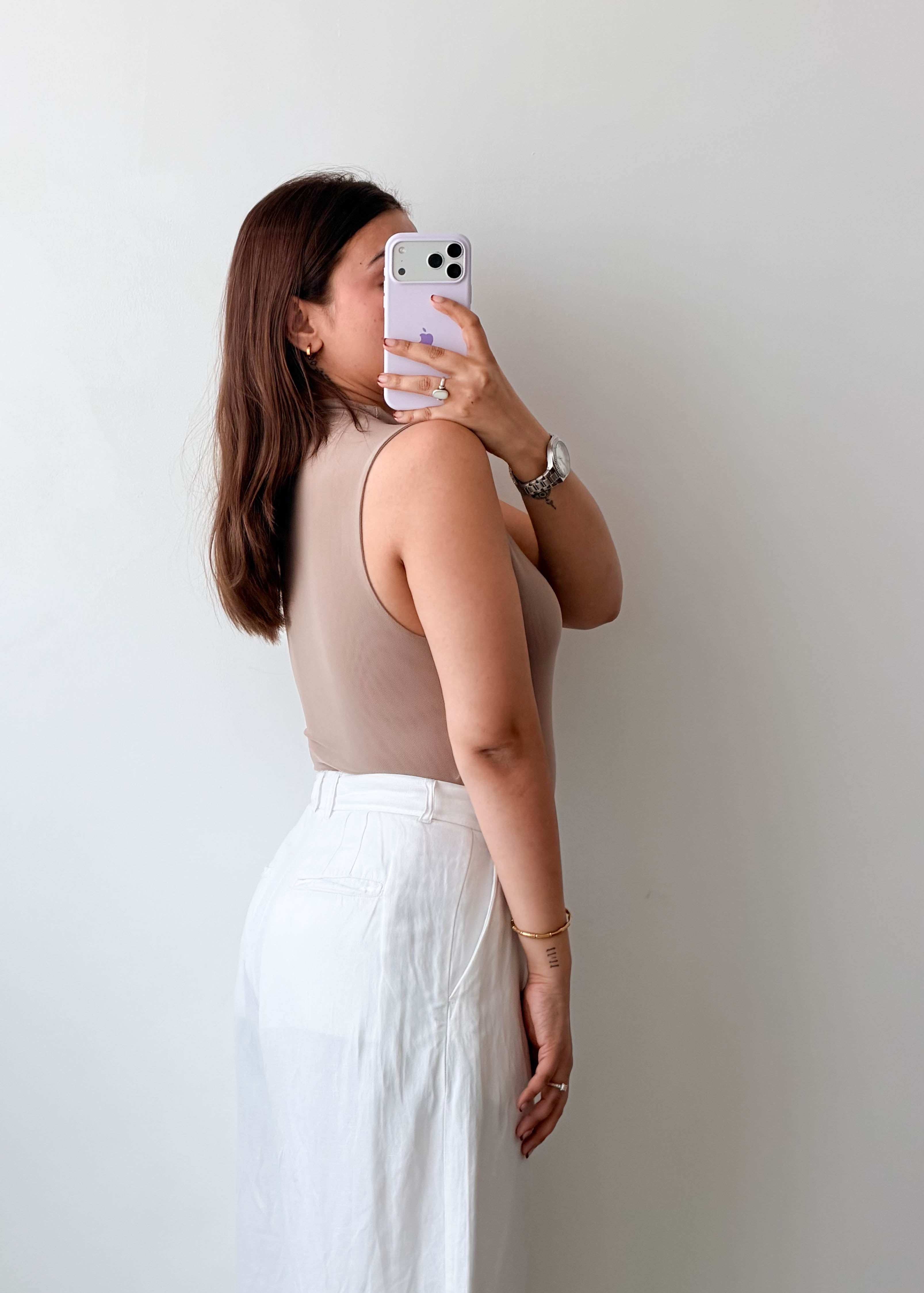 Size S-M Taupe High Neck Ribbed Bodysuit