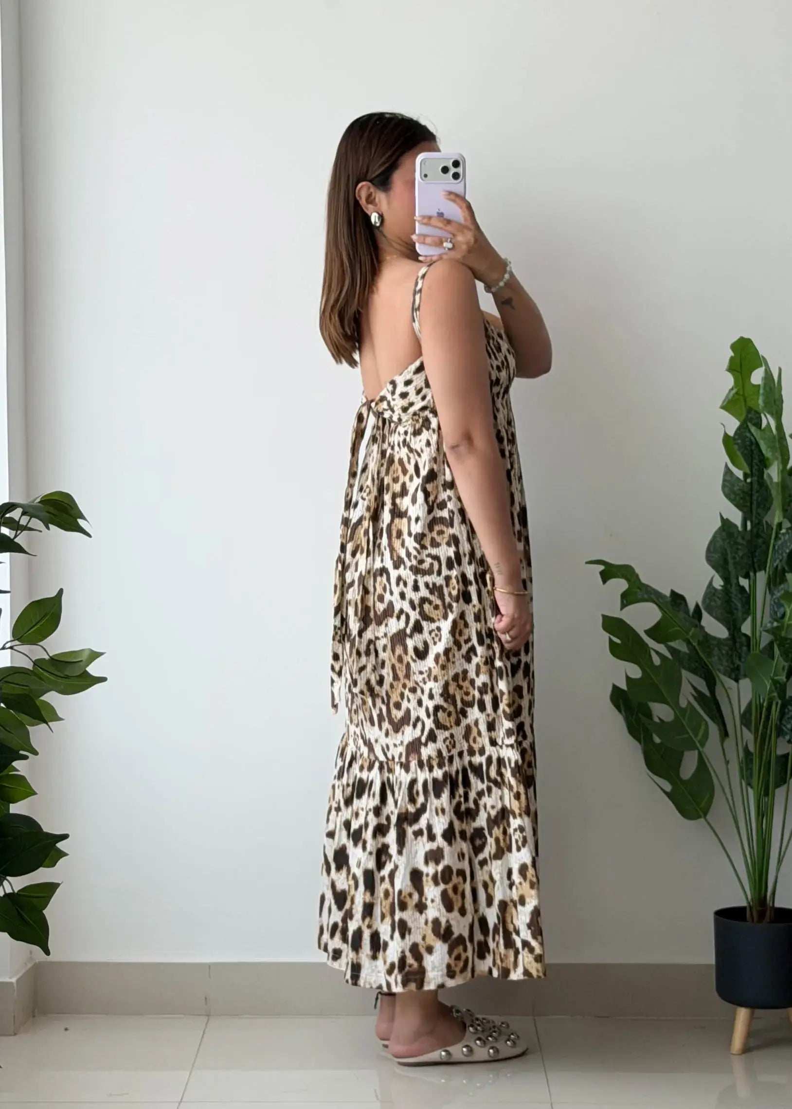 Size XS-S, Leopard Print Tiered Maxi Dress