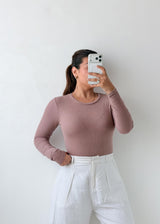 Size M-L Mauve Crew Neck Bodysuit