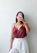 Size XS-S Mauve Satin Wrap Bodysuit