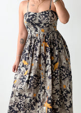 Size S-M Black Floral Print Midi Dress