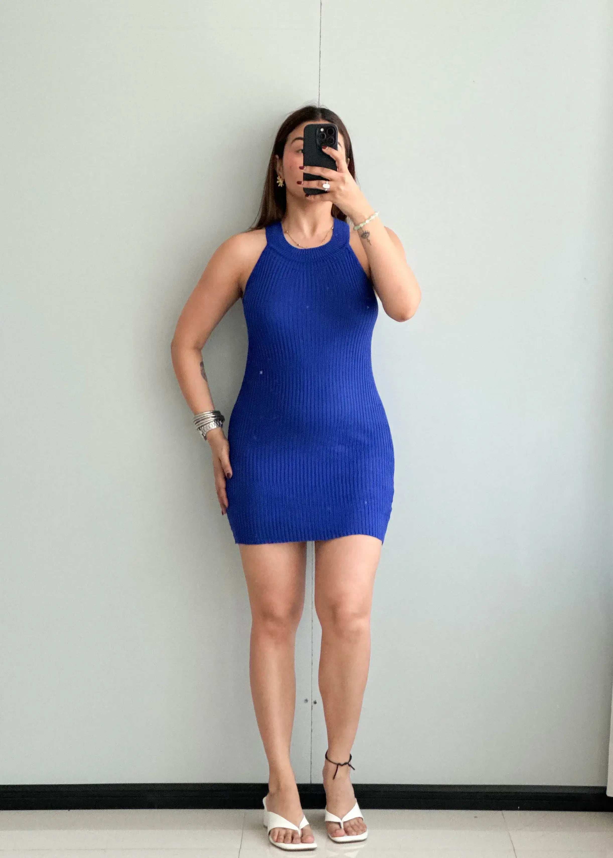 SIZE S-M, Cotton Ribbed Mini Dress - Closet by Payal